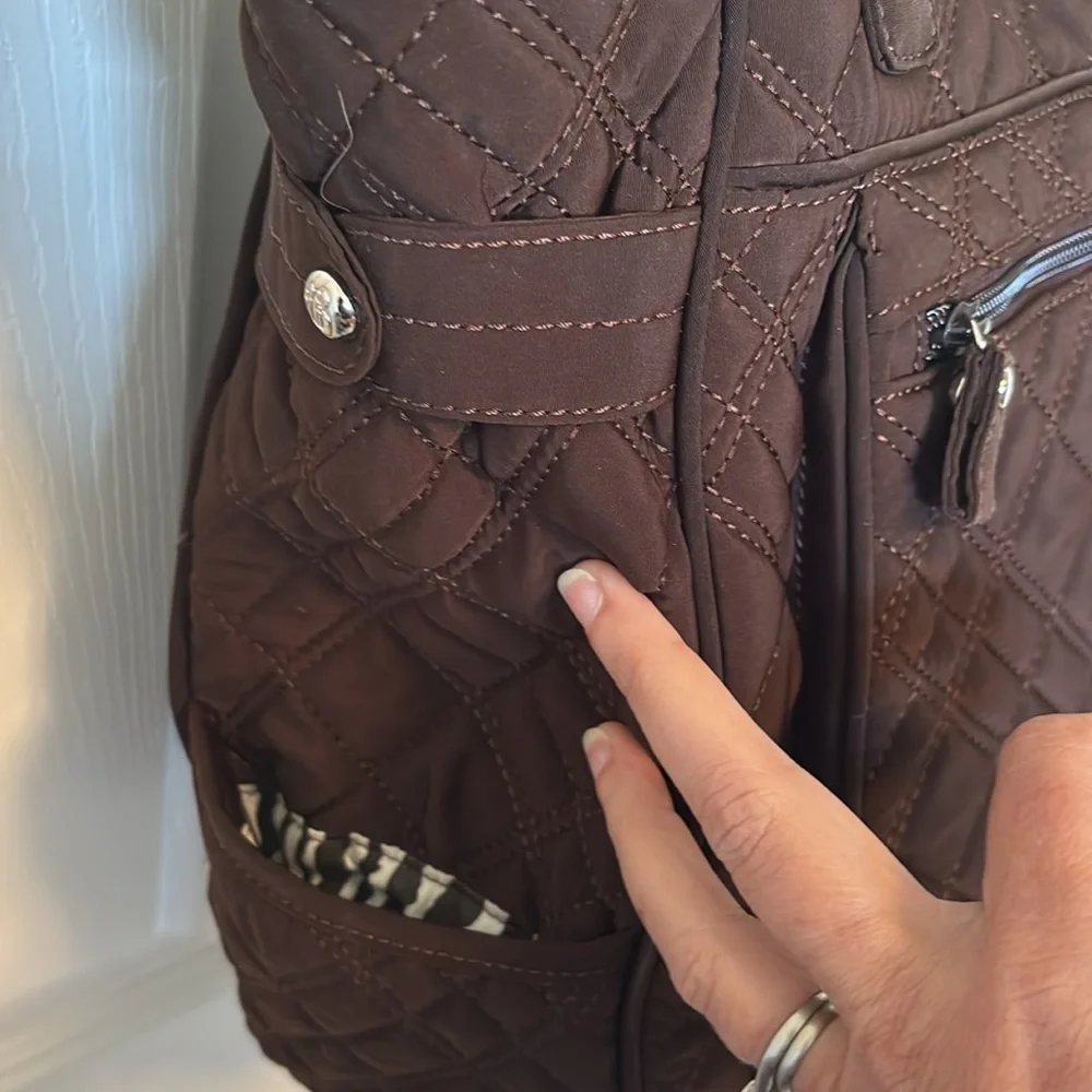 Vera Bradley Large Brown Quilted Shoulder / Tote Bag with Zebra Print Interior - Picture 5 of 11
